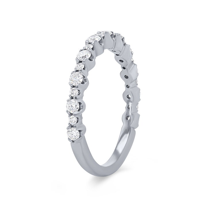 Alternating Round Diamond Wedding Band In White Gold 14K