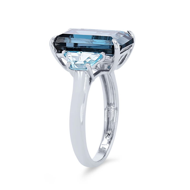 White Gold 14K Three Stone London Blue Topaz Ring