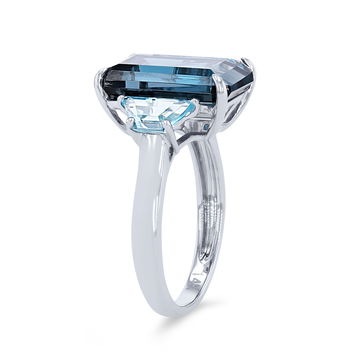 Three Stone London Blue Topaz Ring In White Gold 14K