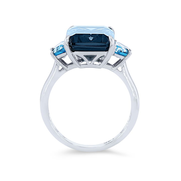 White Gold 14K Three Stone London Blue Topaz Ring