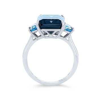 Three Stone London Blue Topaz Ring In White Gold 14K