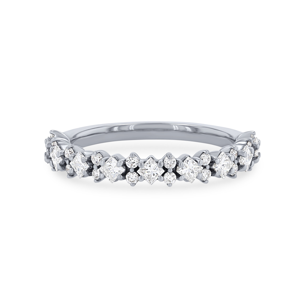 Offset Princess and Round Diamond Wedding Band