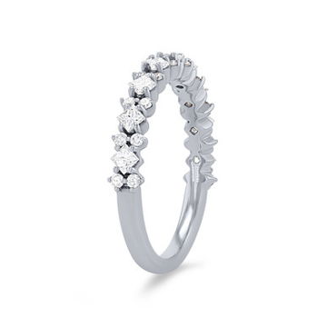 Offset Princess and Round Diamond Wedding Band