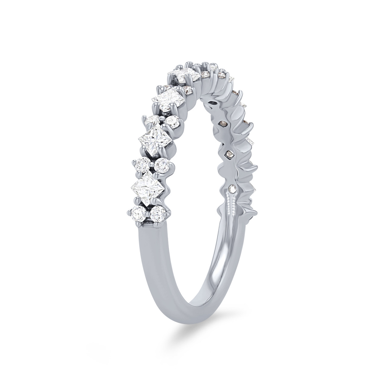 Offset Princess and Round Diamond Wedding Band