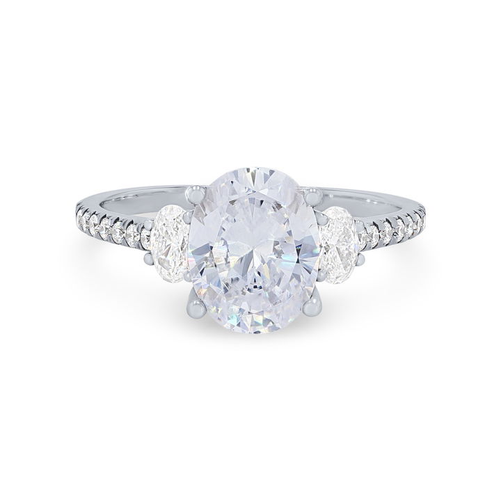 Platinum Three Stone Oval Diamond Pave Engagement Setting