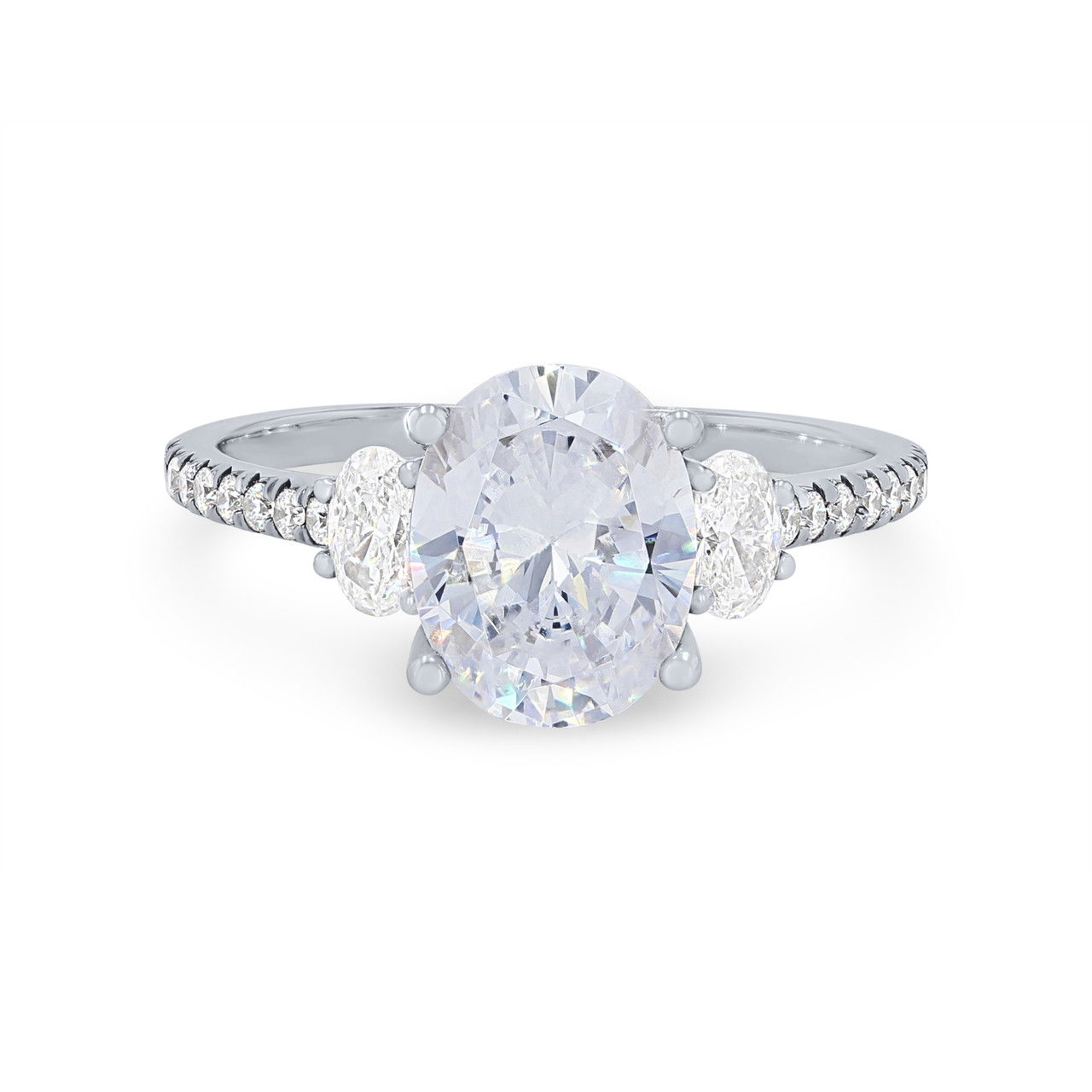Three Stone Oval Diamond Pave Engagement Setting