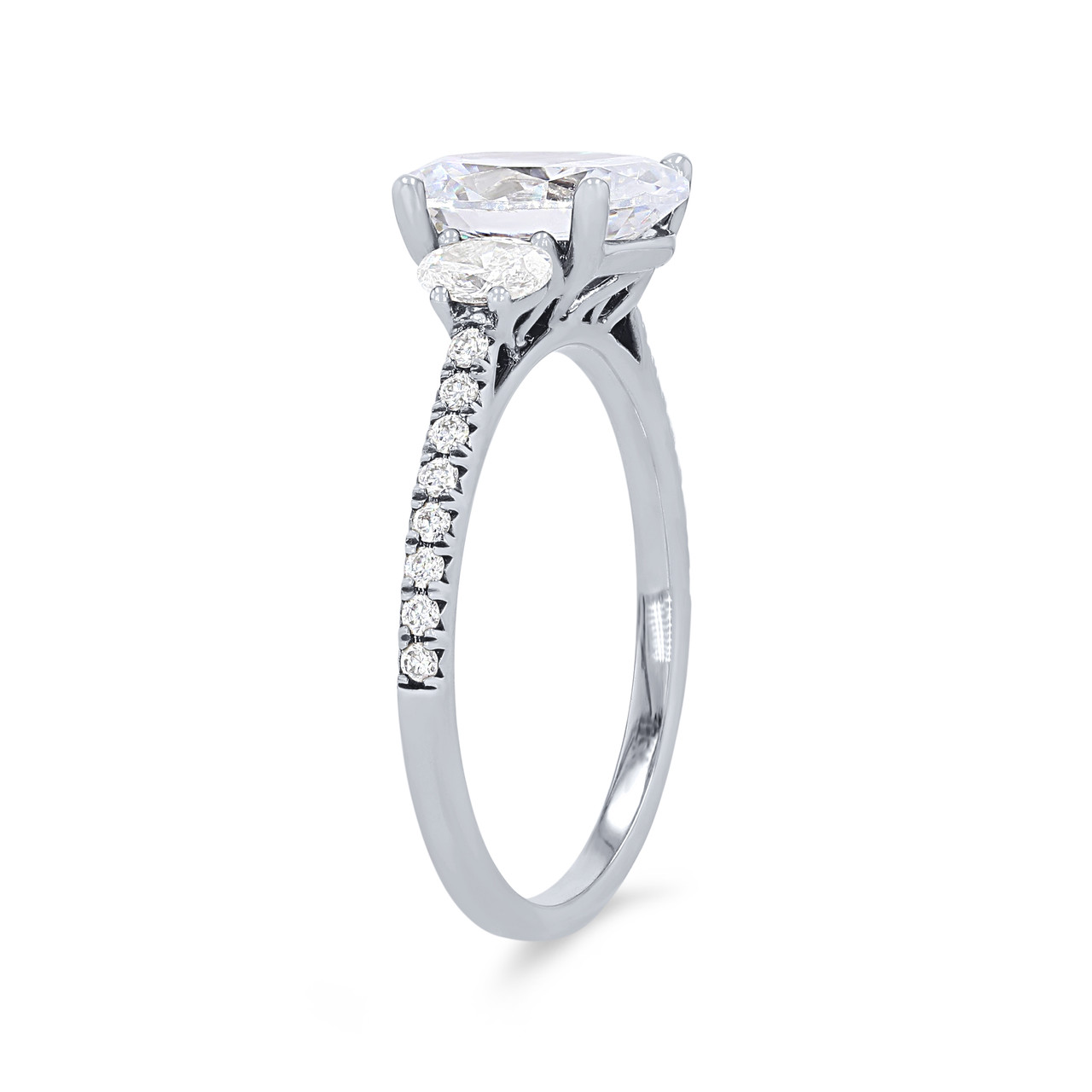 Three Stone Oval Diamond Pave Engagement Setting