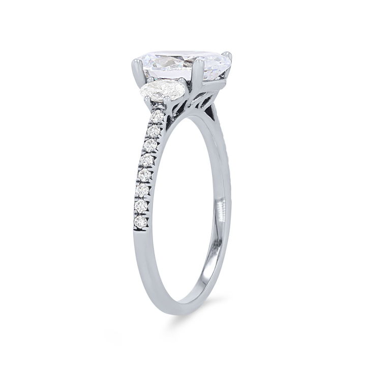 Platinum Three Stone Oval Diamond Pave Engagement Setting