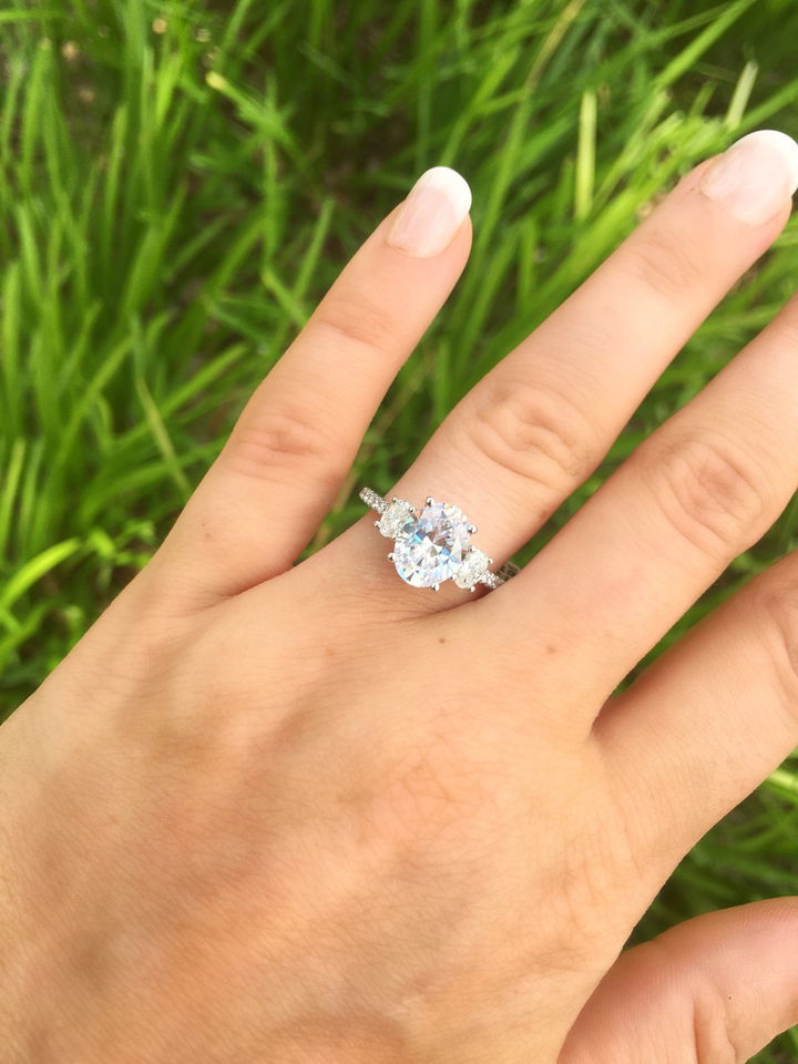 Platinum Three Stone Oval Diamond Pave Engagement Setting