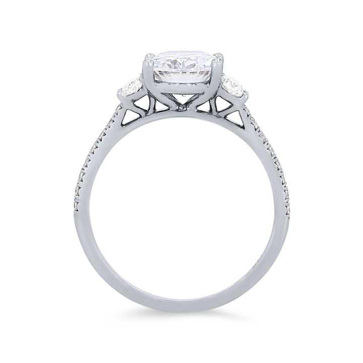 Platinum Three Stone Oval Diamond Pave Engagement Setting