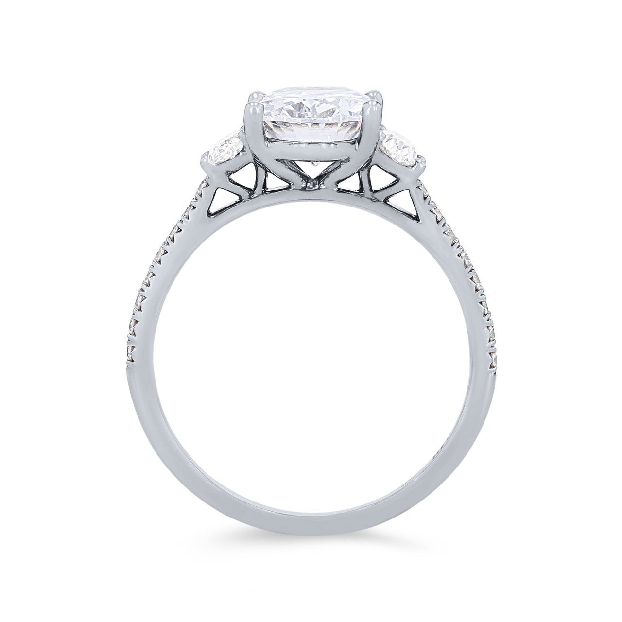 Three Stone Oval Diamond Pave Engagement Setting