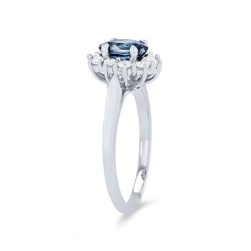 Oval Sapphire and Diamond Halo Ring In White Gold 14K