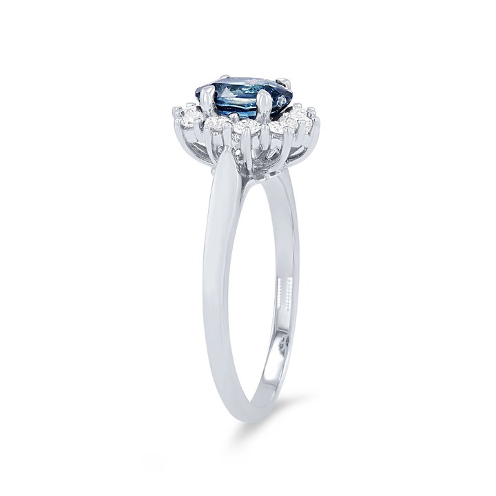 Oval Sapphire and Diamond Halo Ring In White Gold 14K