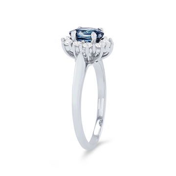 Oval Sapphire and Diamond Halo Ring In White Gold 14K
