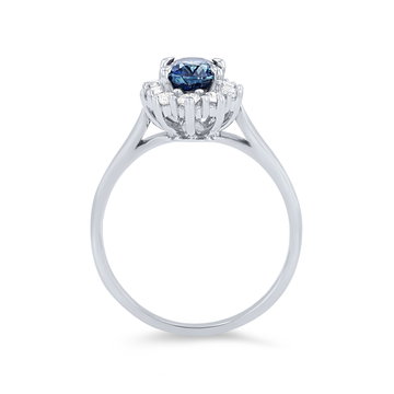 Oval Sapphire and Diamond Halo Ring In White Gold 14K