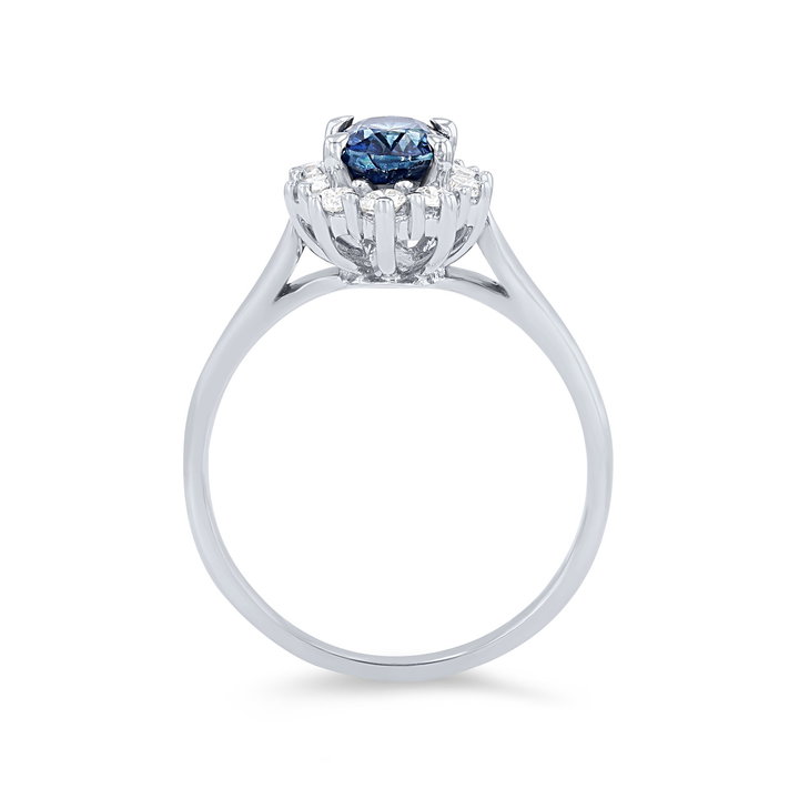 Oval Sapphire and Diamond Halo Ring In White Gold 14K