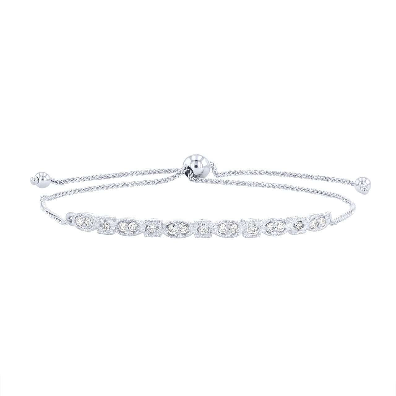 Milgrain Framed Diamond Bolo Bracelet 0