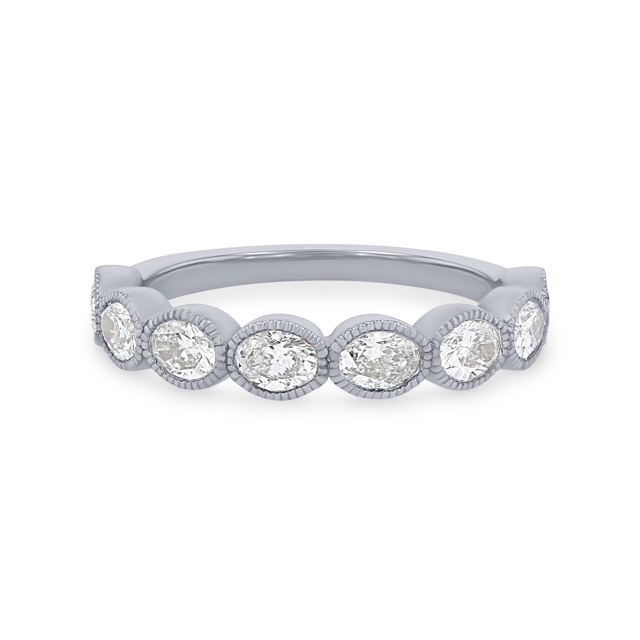 Oval Diamond Bezel Milgrain Wedding Band