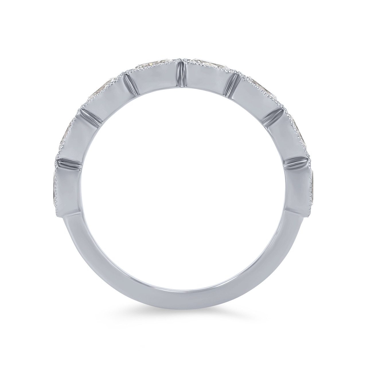 Oval Diamond Bezel Milgrain Wedding Band