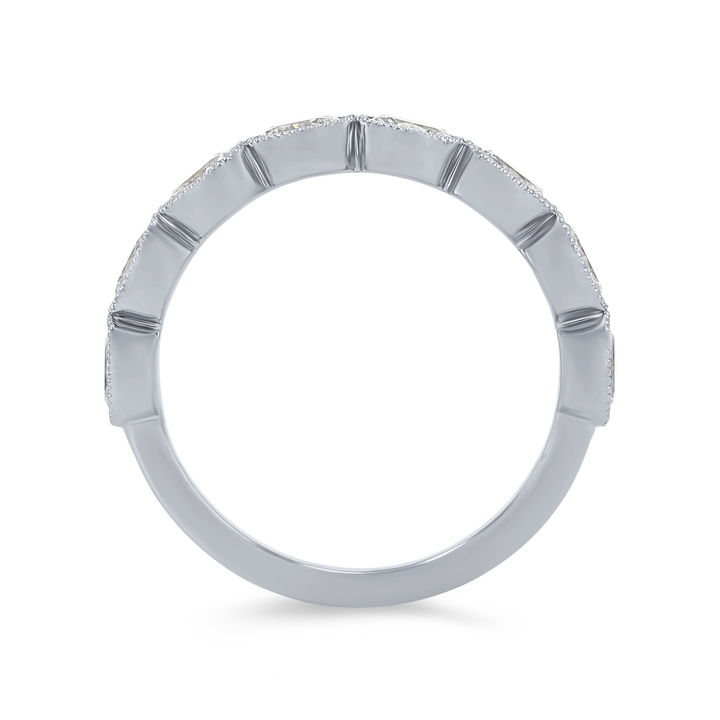 White Gold 14K Oval Diamond Bezel Milgrain Wedding Band