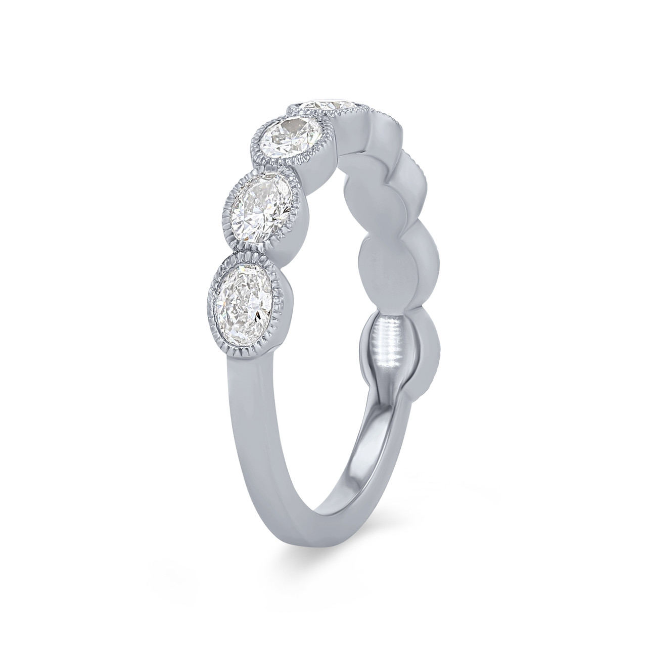 Oval Diamond Bezel Milgrain Wedding Band