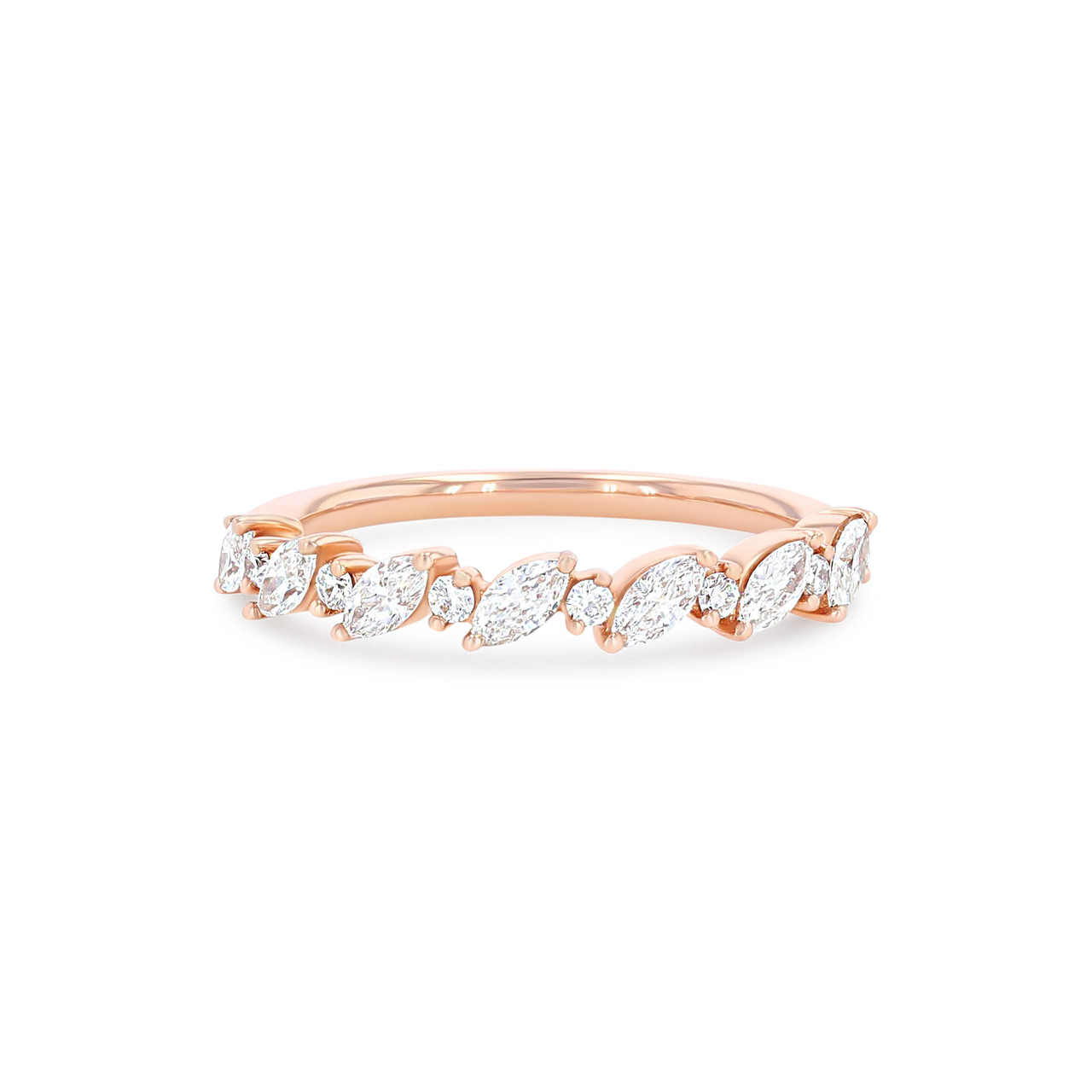 Alternating Diagonal Marquise and Round Wedding Band