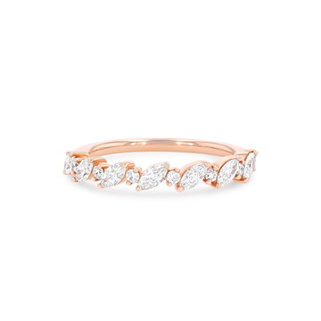 Alternating Diagonal Marquise and Round Wedding Band In Yellow Gold 14K