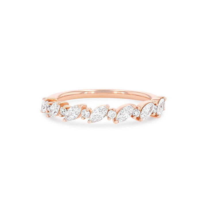 Alternating Diagonal Marquise and Round Wedding Band In Yellow Gold 14K