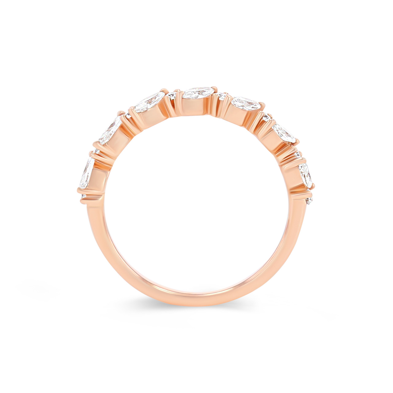Alternating Diagonal Marquise and Round Wedding Band