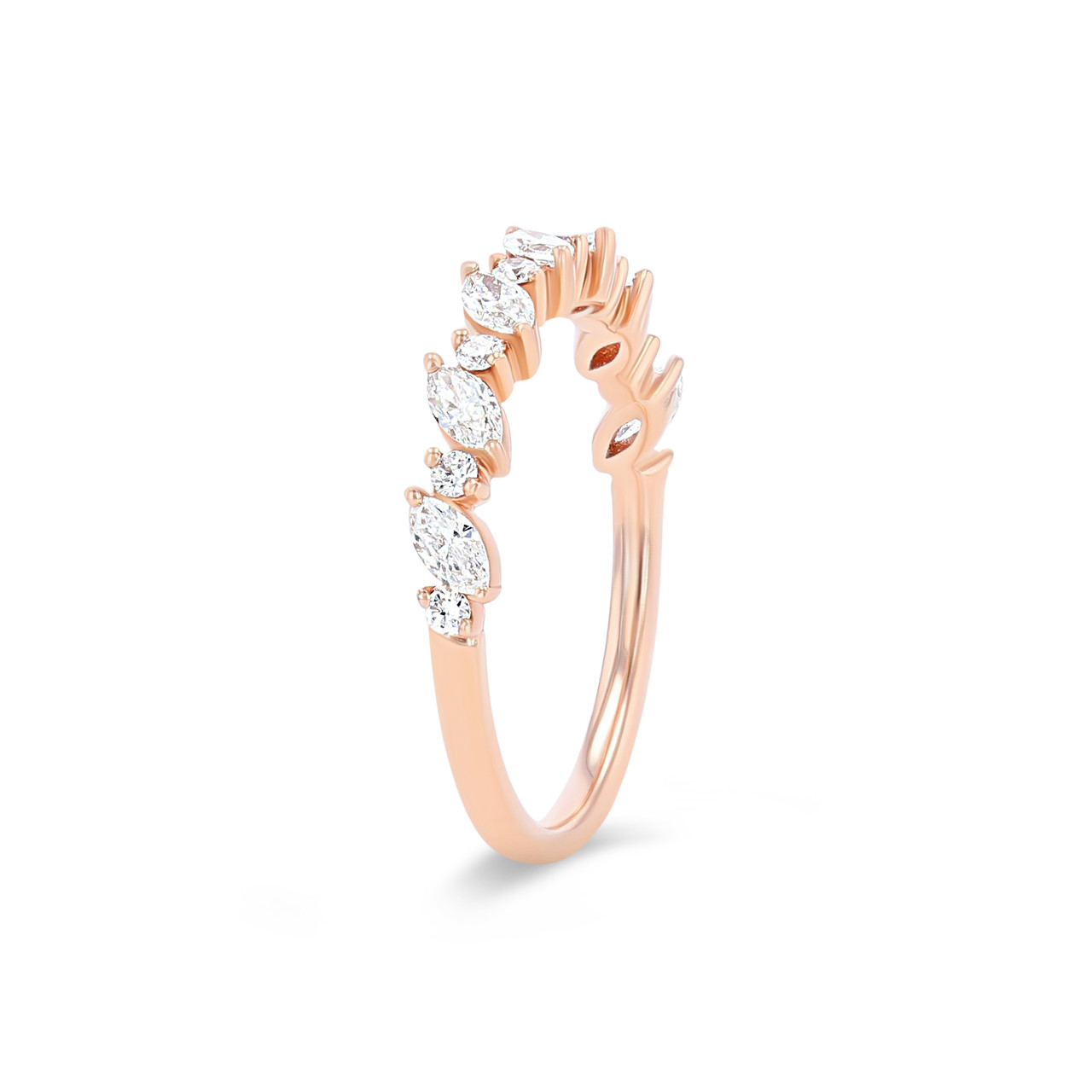 Alternating Diagonal Marquise and Round Wedding Band
