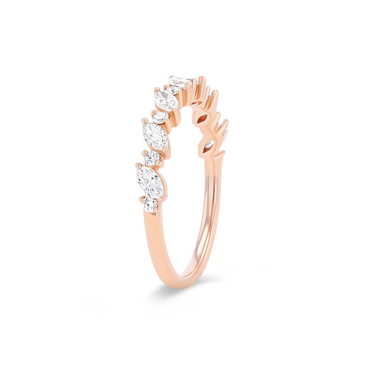 Alternating Diagonal Marquise and Round Wedding Band In Yellow Gold 14K