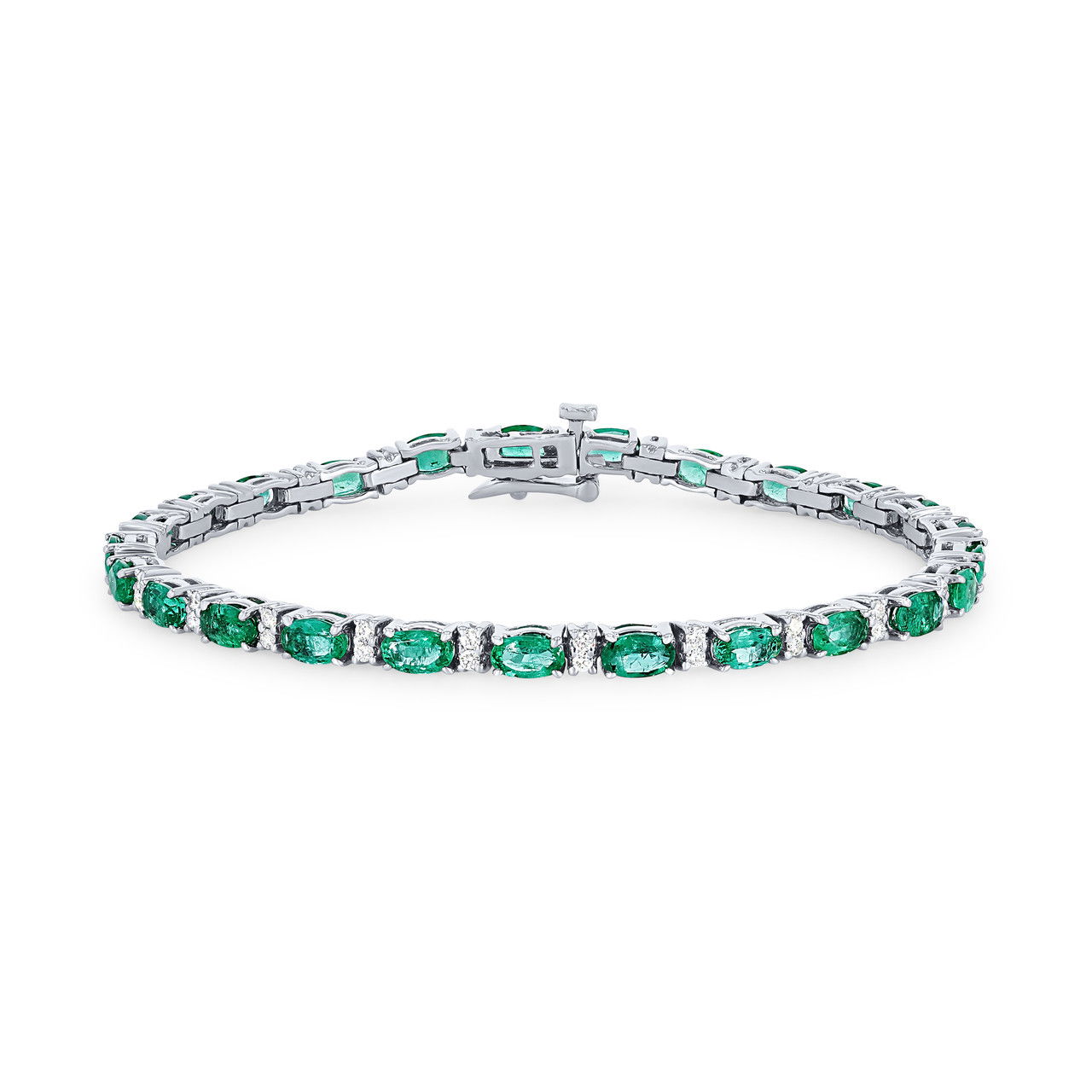 Alternating Green Emerald and Diamond Bracelet
