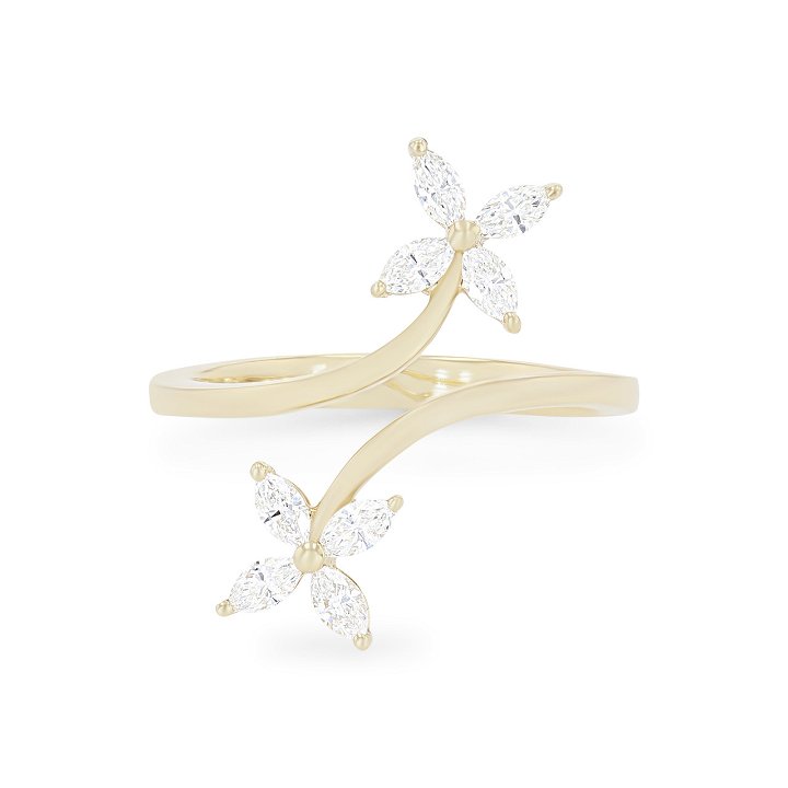 Yellow Gold 18K Simon G. Floral Marquise Diamond Bypass Ring