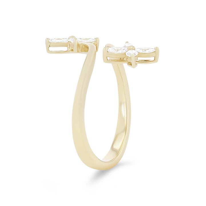 Yellow Gold 18K Simon G. Floral Marquise Diamond Bypass Ring