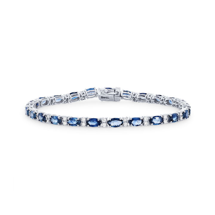 White Gold 14K Alternating Sapphire and Diamond Bracelet