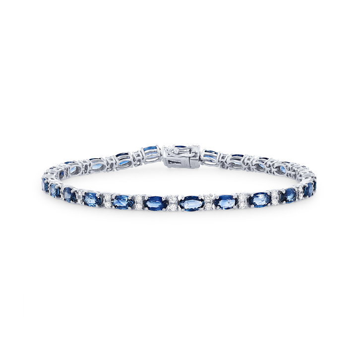 Alternating Sapphire and Diamond Bracelet In Solid 14K White Gold