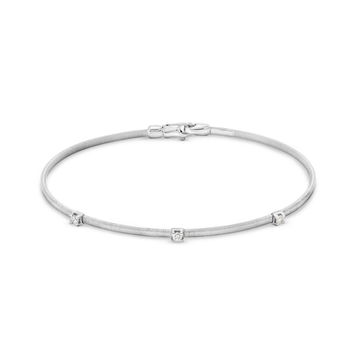 Three Stone Diamond Station Bangle Bracelet In White Gold 14K