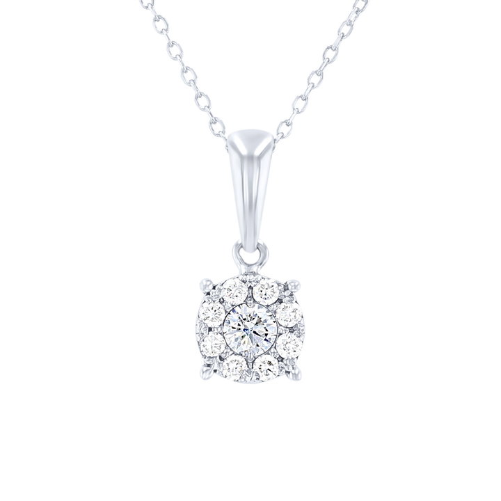 Diamond Cluster Pendant In White Gold 14K