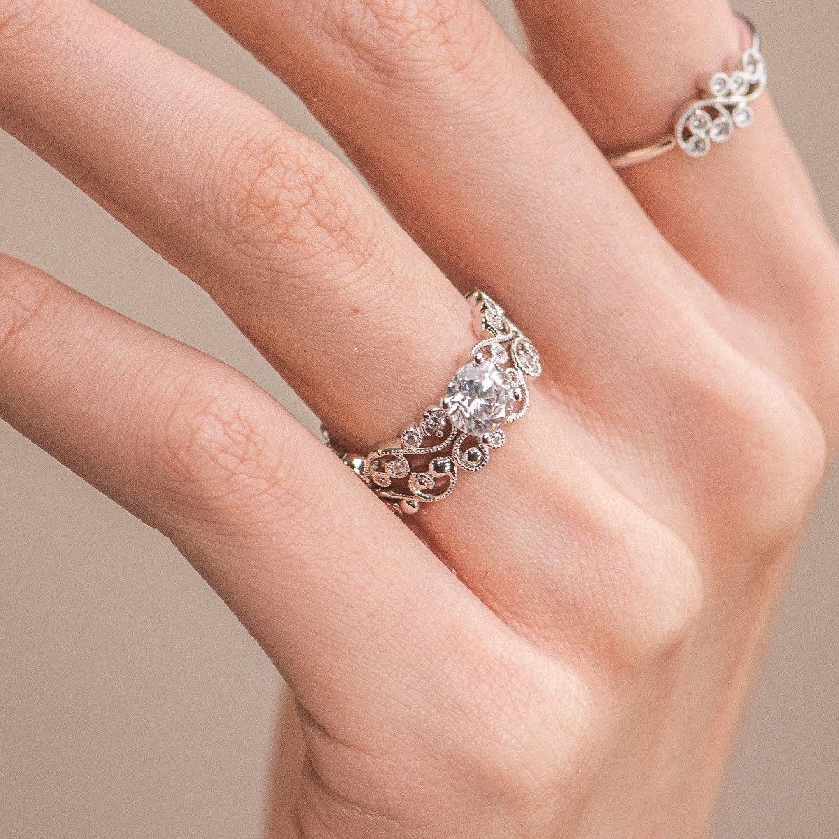 Kirk Kara Angelique Lace Milgrain Diamond Engagement Setting 3