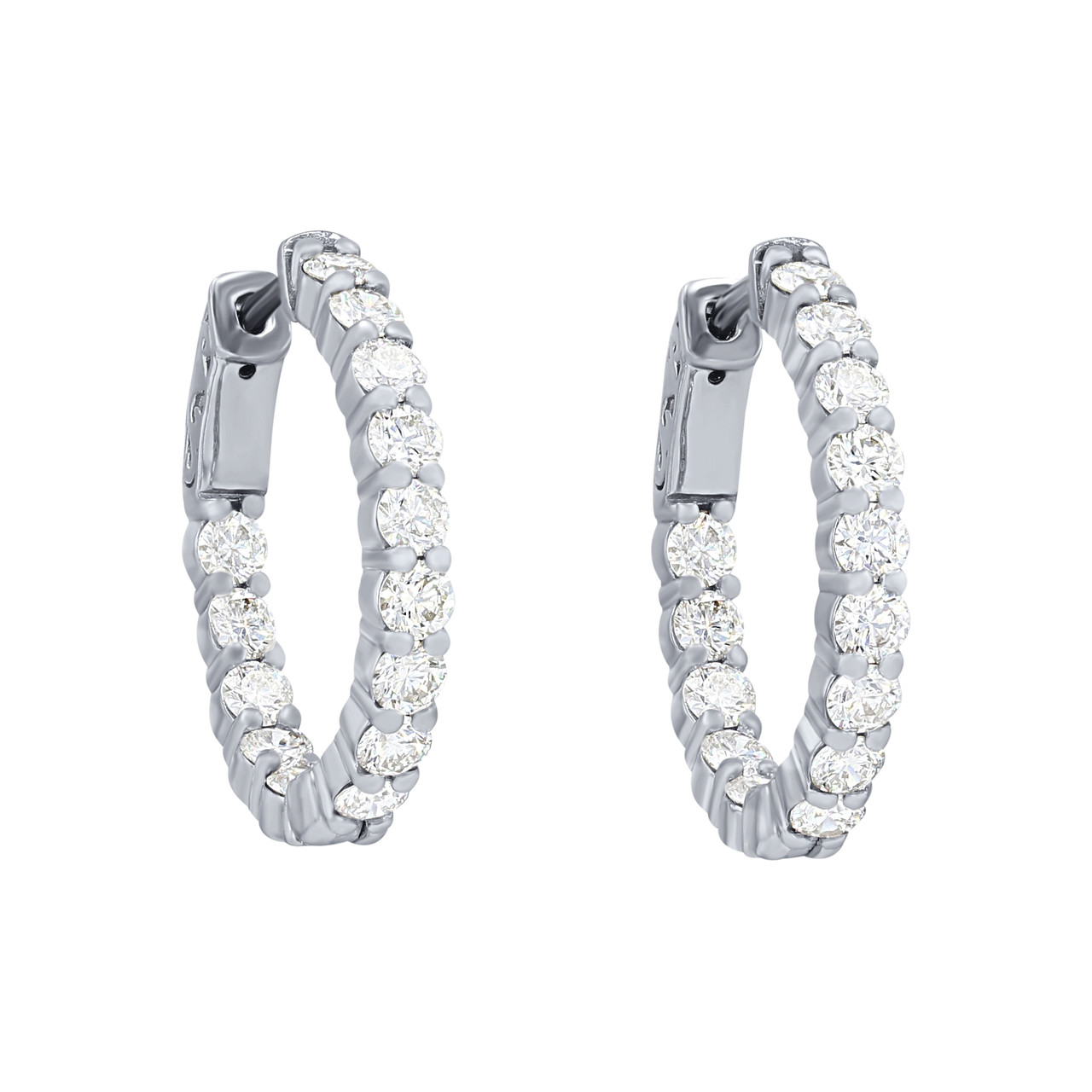 0.85 inch Oval Diamond Hoop Earrings 0