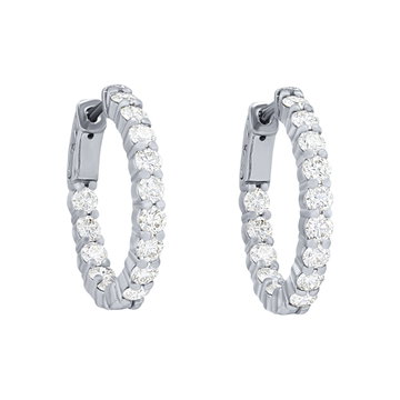 0.85 inch Oval Diamond Hoop Earrings In Solid 14K White Gold