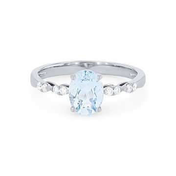 Aquamarine and Diamond Scallop Ring In White Gold 14K