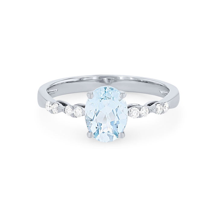 Aquamarine and Diamond Scallop Ring In White Gold 14K