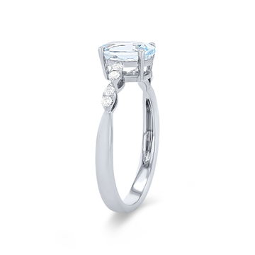 Aquamarine and Diamond Scallop Ring In White Gold 14K