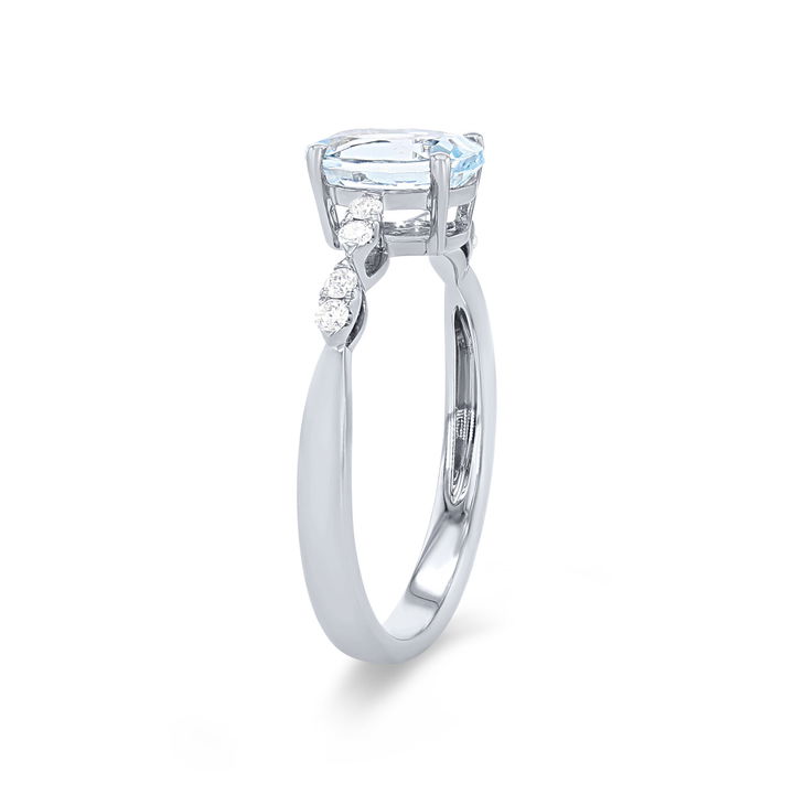 Aquamarine and Diamond Scallop Ring In White Gold 14K