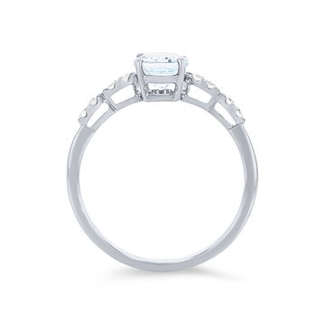 Aquamarine and Diamond Scallop Ring In White Gold 14K