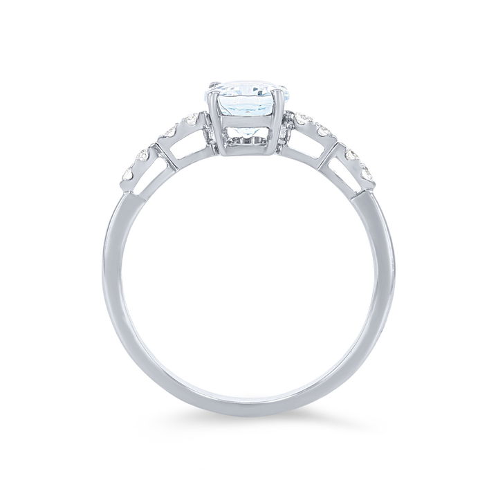 Aquamarine and Diamond Scallop Ring In White Gold 14K