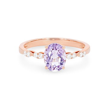 Pink Amethyst and Diamond Scallop Ring In Rose Gold 14K