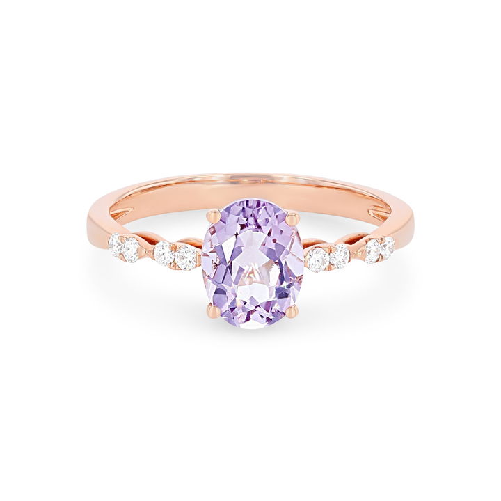 Pink Amethyst and Diamond Scallop Ring In Rose Gold 14K