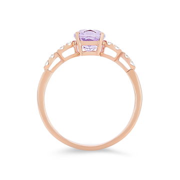 Pink Amethyst and Diamond Scallop Ring In Rose Gold 14K